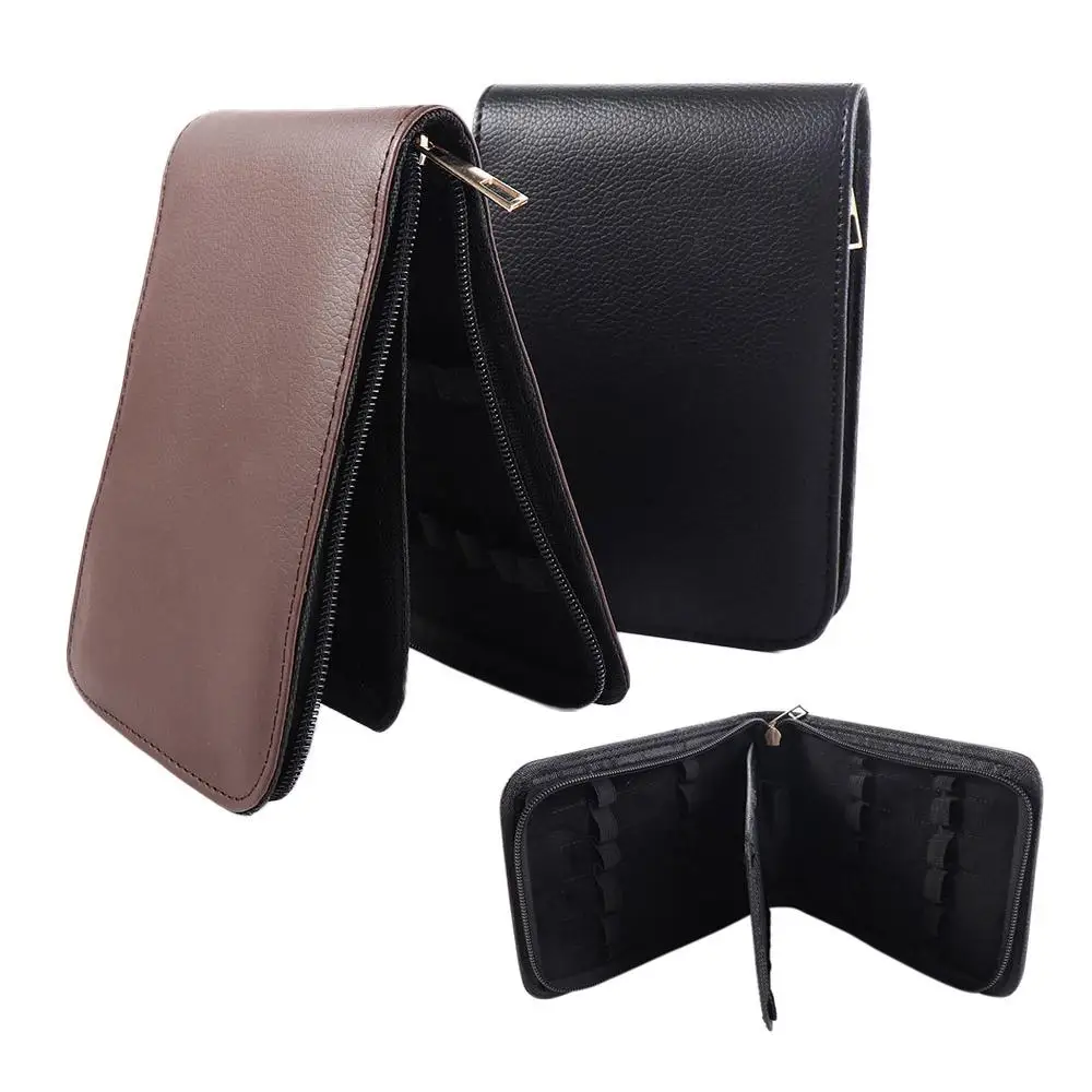 High Quality 12 Pens Pen Storage Box Faux Leather Brown Pens Zipper Case Pen Container Bag Roller Pen Holder Fountain Pen Case