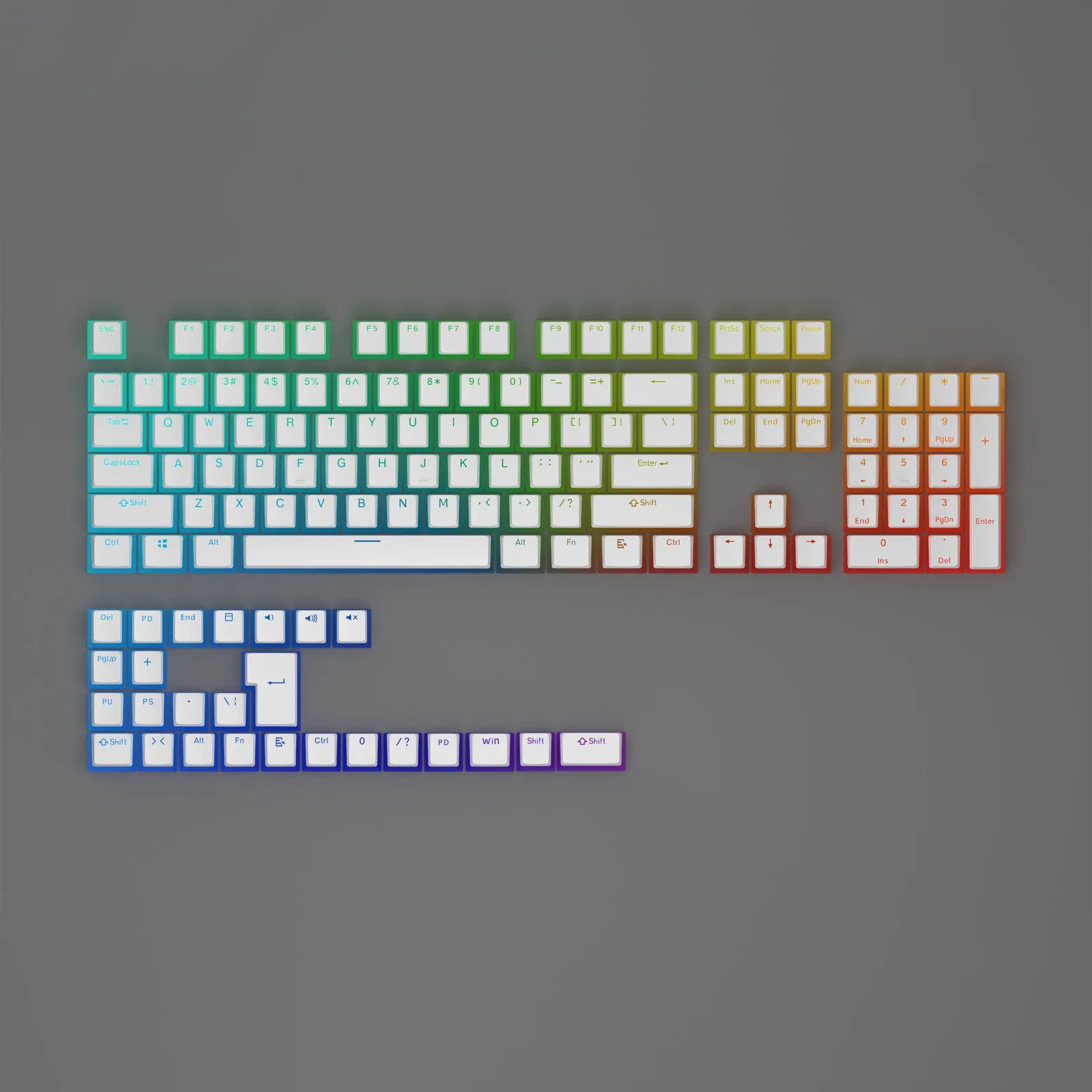 Pudding PBT de doble capa, dos colores, transmisión de luz, caracter de boca cerrada, doble piel, color leche, pequeño juego completo de teclado c