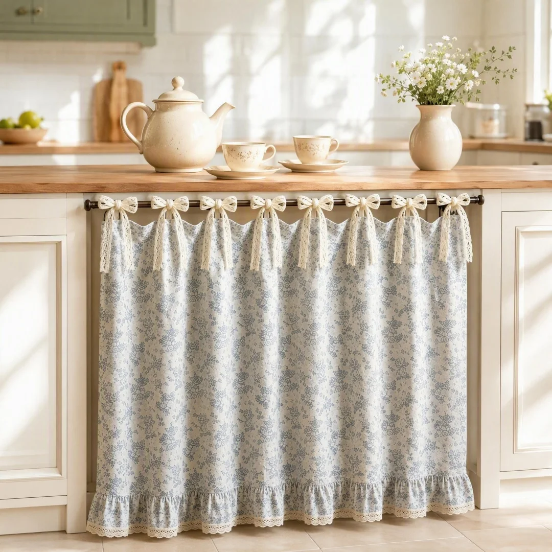Handmade oven skirt curtains kitchen dishwasher hidden cover curtains lace decoration short curtain cabinet curtain