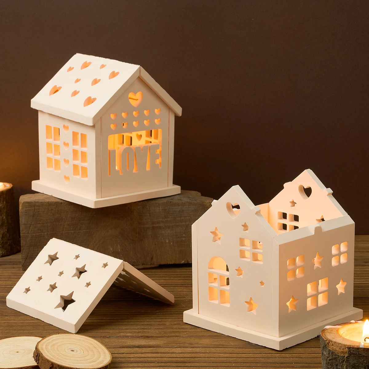 3D House Candlestick Silicone Mold DIY Christmas Tree Ornament Houses Tealight Candle Holder Molds Plaster Resin Craft Making
