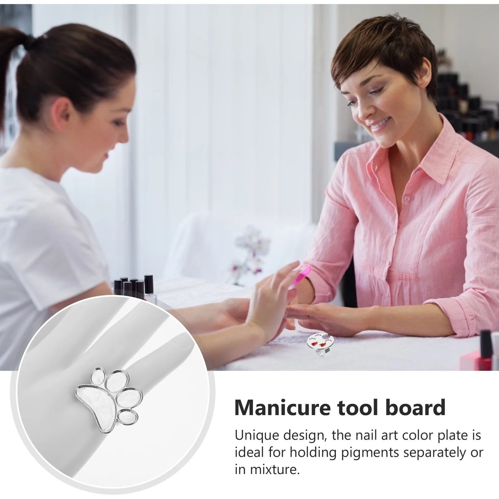 2pcs Mini Manicure Palette Ring Adjustable Nail Art Polish Holder 5 Wells Color Mixing Tool For Nail Design Makeup