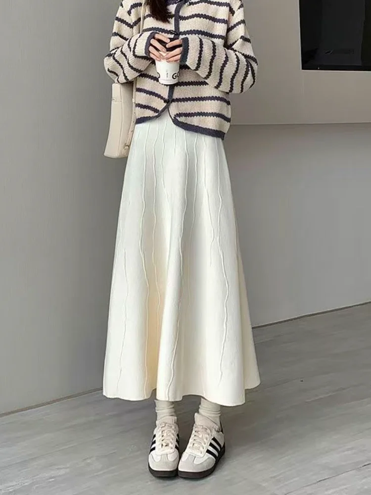 

Girl Knit Skirt Kawaii Autumn and Winter Medium-Long Long Skirt High Waist Umbrella Skirt Fashion Pleated Skirt Dopamine New Hot