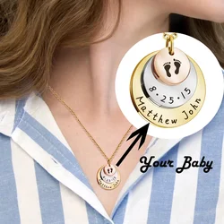 Personalized Baby Born Necklace Stainless Steel Engraved Name Birth Date Custom Pendant Gift For Newborn Baby