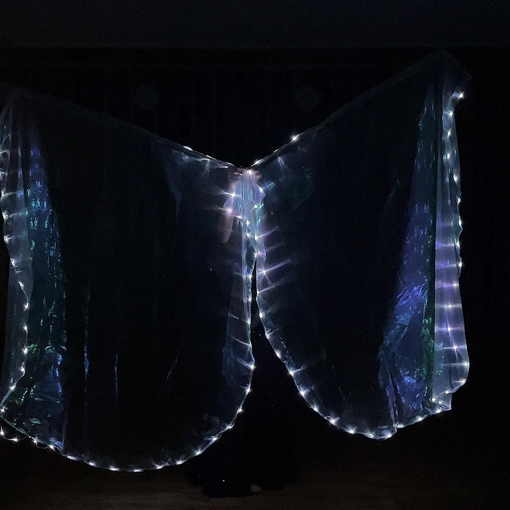 جديد LED مضيئة العلم الأبيض النسيج مع التبديل الدعائم الرقص أزياء مسرحية الرقص الشرقي أداء الدعائم مروحة ممارسة مروحة