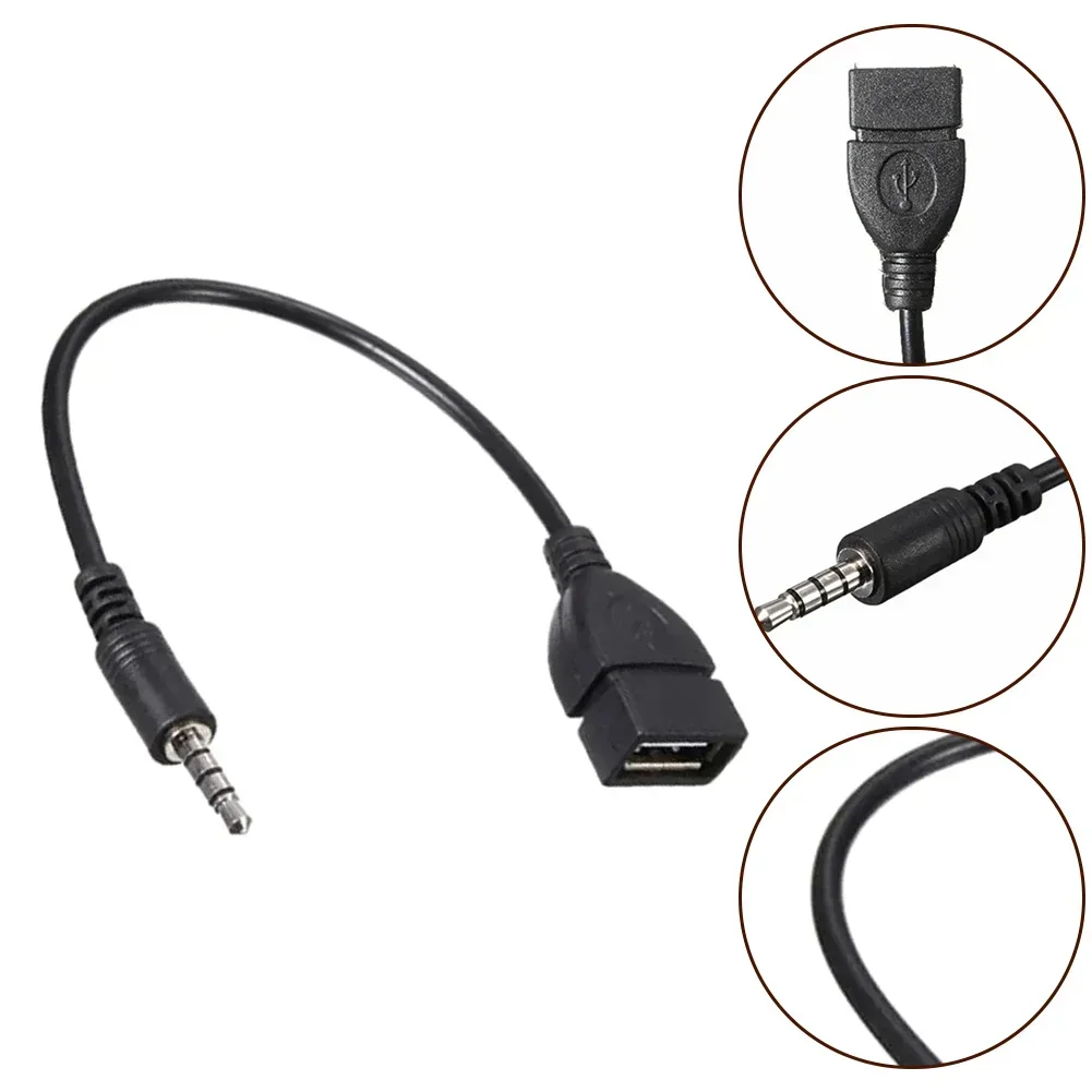 Black Abs Audio AUX 3.5mm Male To USB 2.0 Type A Female Converter Adapter Cable Car USB To 3.5 Public Audio Cable Accessories