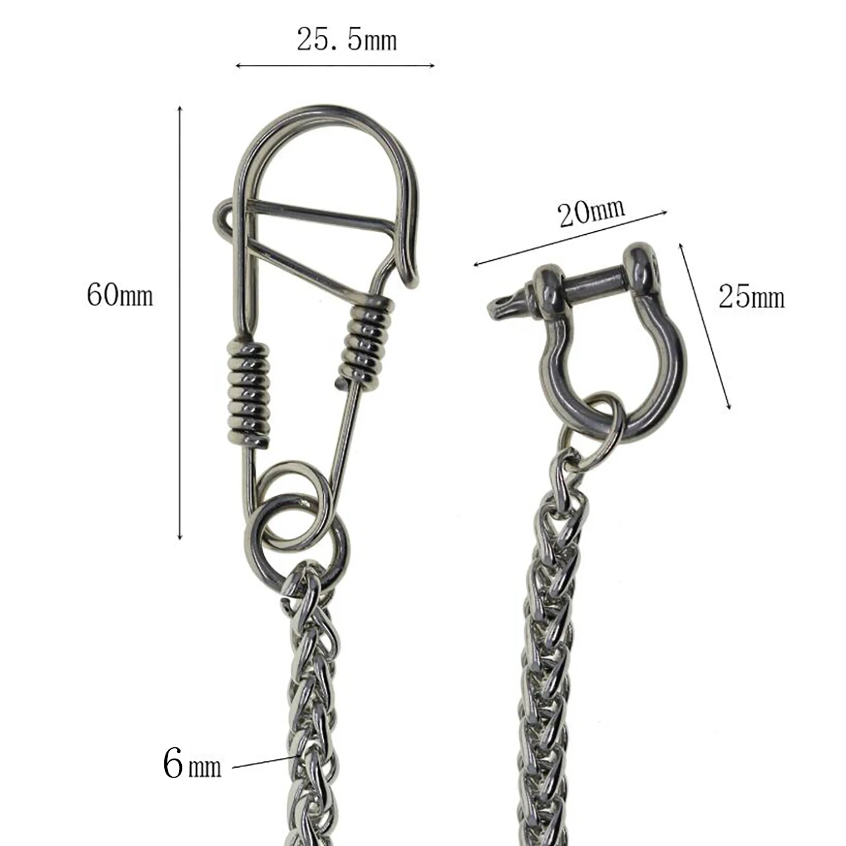 Stainless steel wheat snake wallet jean trousers biker chains  D shackle connector wire wrapped  hand made spring hook