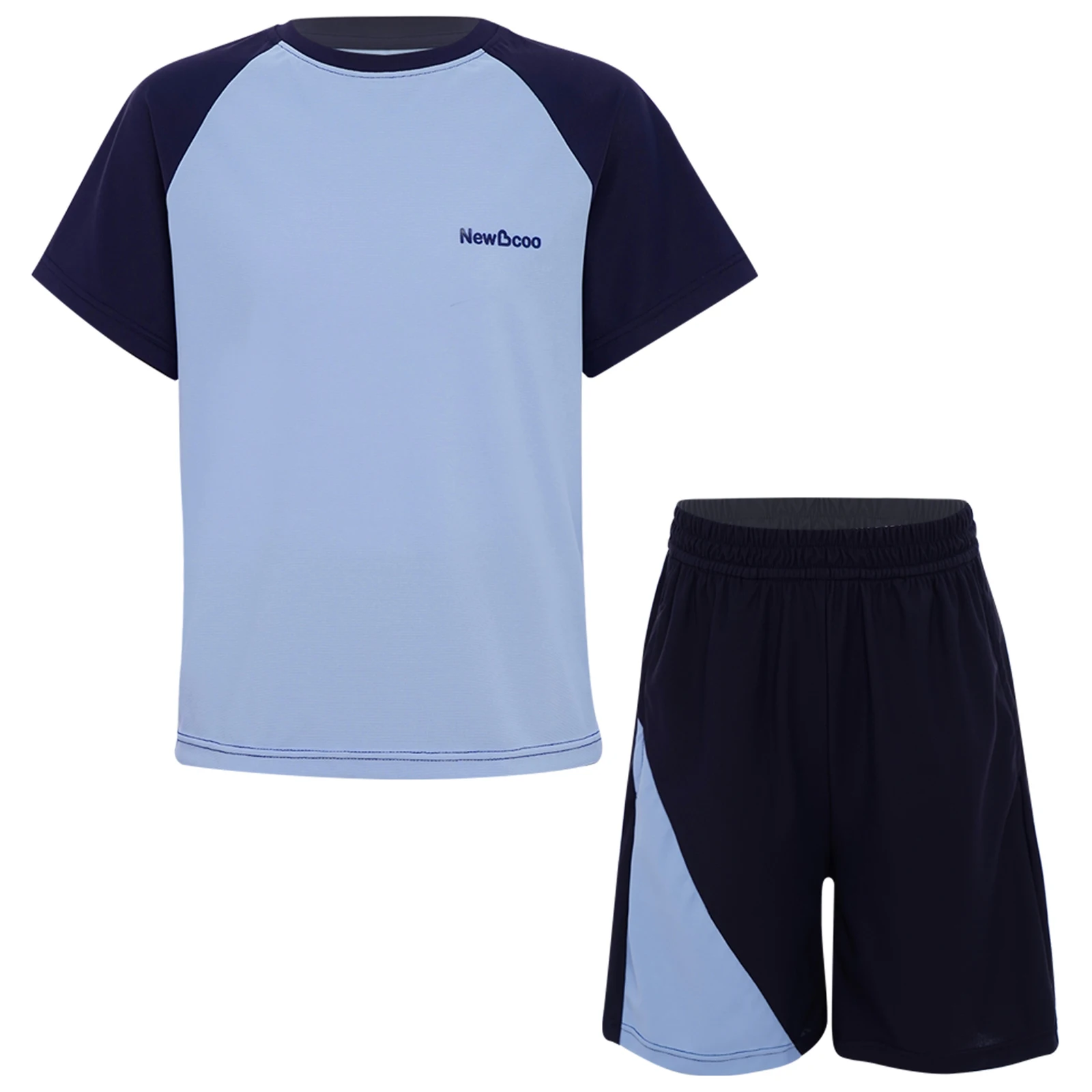 

Kids Unisex Quick-Drying Sports Suit Contrast Color Tracksuit Round Neck Short Sleeve T-shirt with Elastic Waistband Shorts