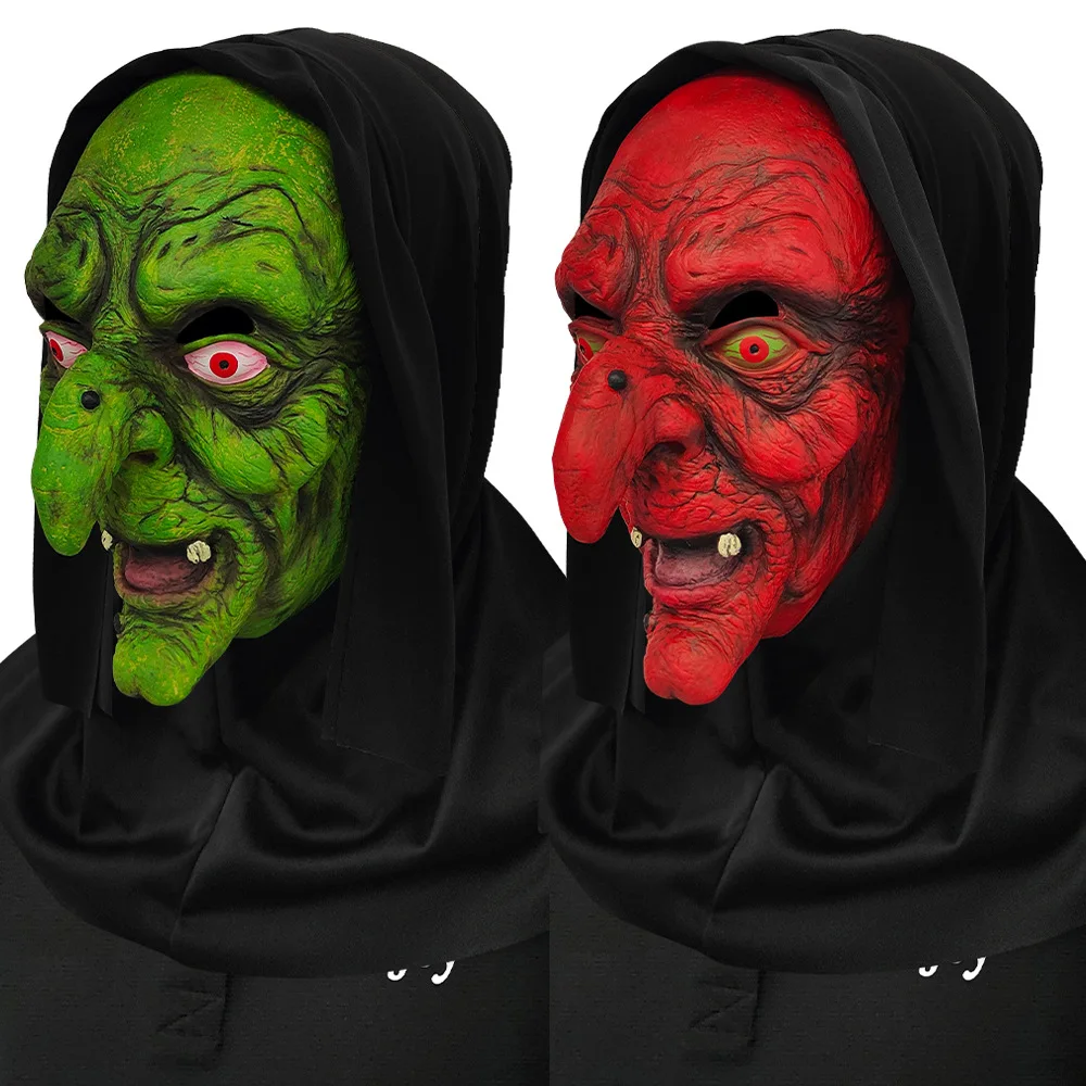 Horror-Hexengesichtsmaske, Gruselige Alte-Frau-Maske mit Zauberer-Nase, Unheimliche Latex-Halloween-Party-Kostüm-Cosplay-Requisiten – Detail 2