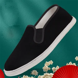 Handmade Black Cloth-soled Cloth Shoes Men's Traditional Chinese Kung Fu Casual Breathable Training Shoes Round Toe Cotton Flats