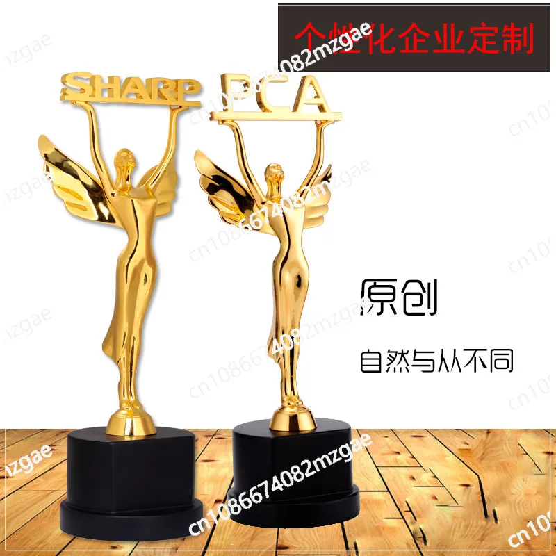 Creative Alloy Crystal Base Angel Muse Figure Sculpture Trophy Metal Custom Company LOGO Annual Meeting Trophy