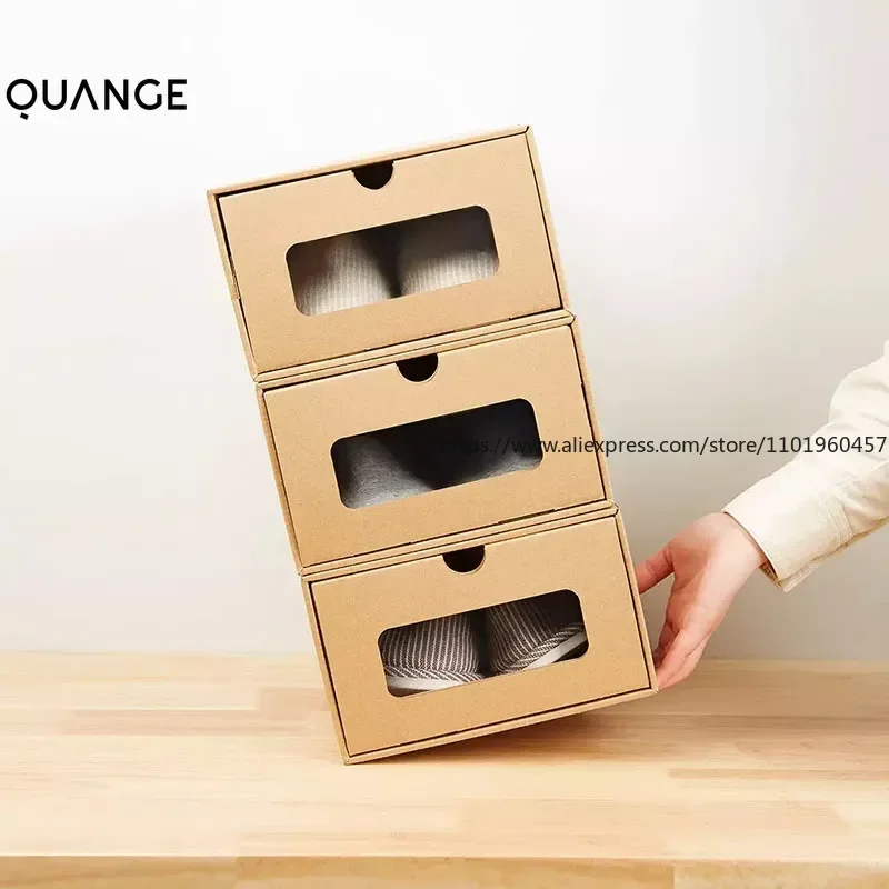 Boîte de rangement en carton Kraft épais et pliable, 2 pièces, boîte de rangement pour jouets, armoire à chaussures combinée, tiroir, organisateur de chaussures, conteneur