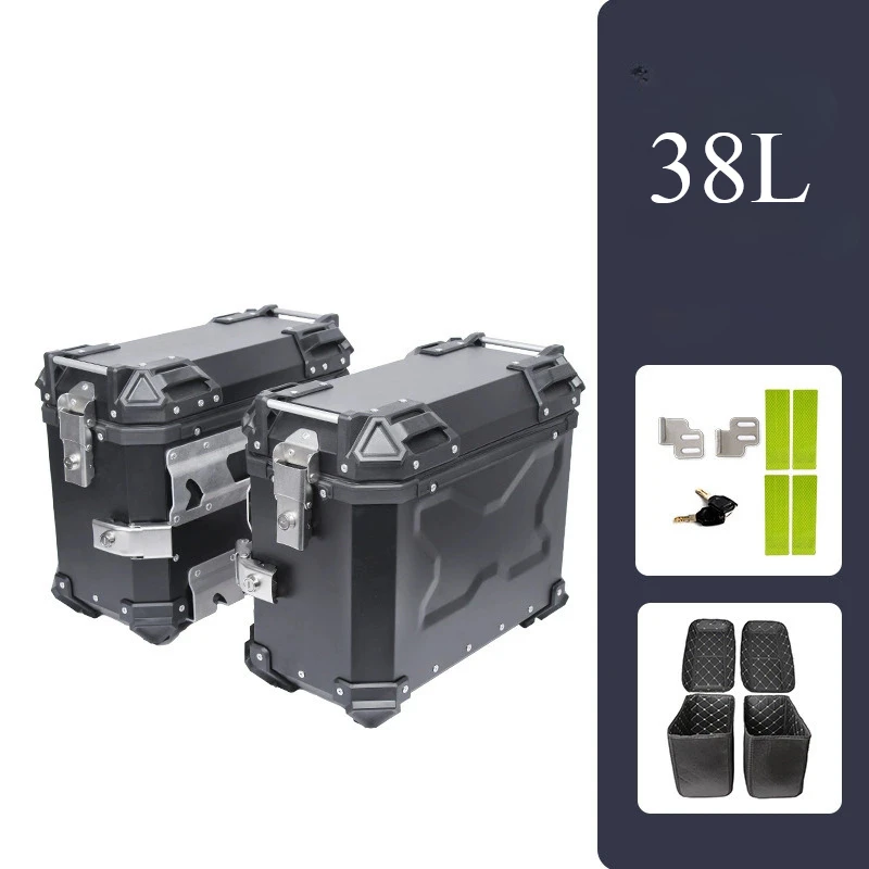 

Комплект из 2 алюминиевых боковых кофров для мотоцикла, 38 л, с замком, быстросъемные, для хранения, багажные сумки, ящик для инструментов