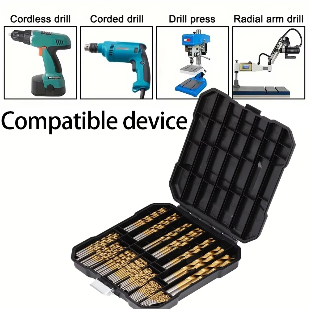 

Набор из 99 спиральных сверл из титана, высокоскоростная сталь, размер от 1/16 дюйма до 3/8 дюйма, идеальное сверление по дереву/чугуне, антикоррозийное покрытие.