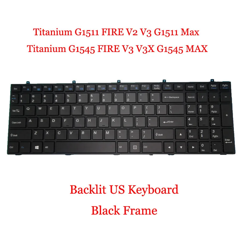 Клавиатура US с подсветкой для AVELL Titanium G1511 FIRE V2 V3 G1511 Max Titanium G1545 FIRE V3 V3X G1545 MAX с черной или серой рамкой