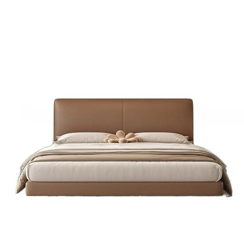 

Thin bedside flush edge bed Small apartment leather bed Modern simple master bedroom bed Double Italian minimalist