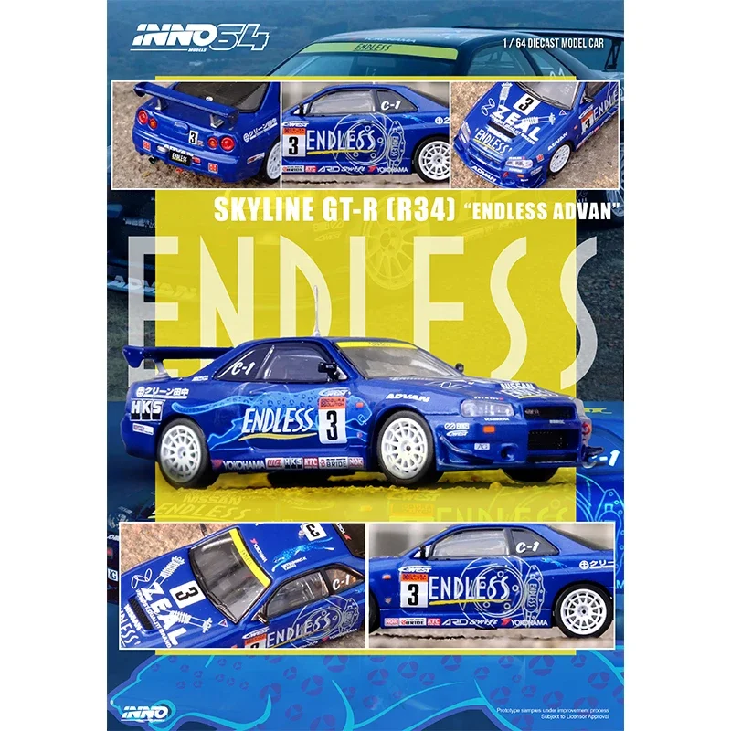 PreSale INNO 1:64 Skyline GTR R34 #3 2002 Diecast Diorama Car Model Collection Miniature Toys