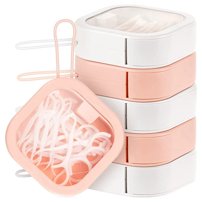 

6Pcs Bathroom Storage Organizer Portable Travel Holder Cotton Swabs Dispenser (Pink+White)