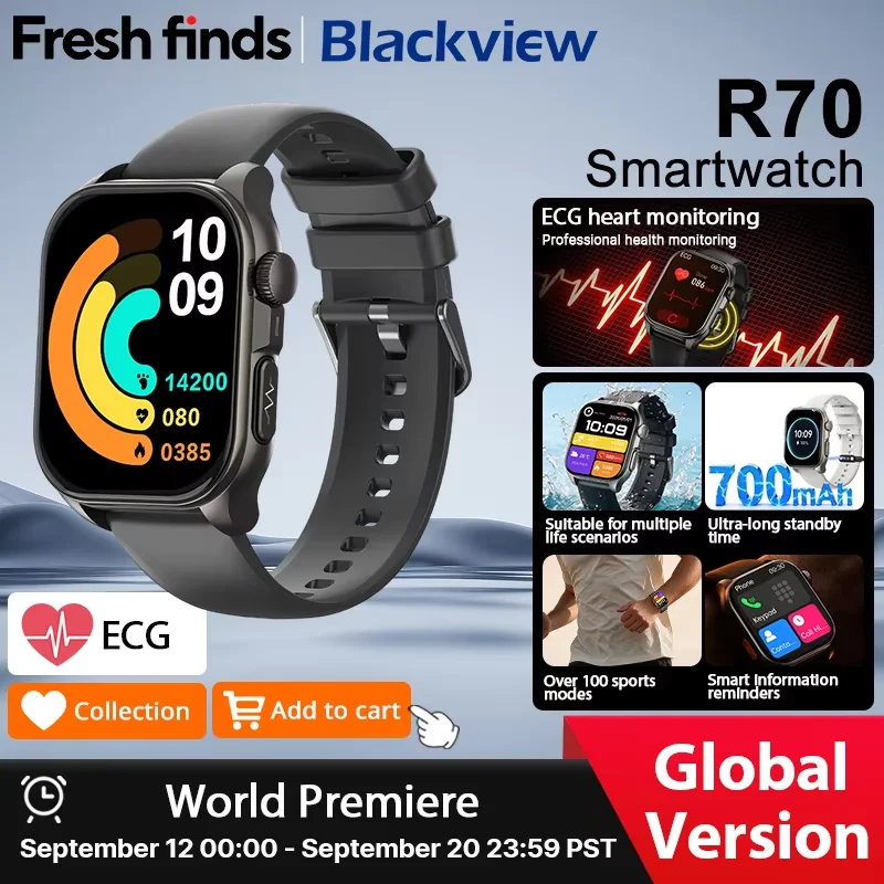 Blackview R70 スマートウォッチ ECG/HRV Bluetooth通話 ブラック 特別割引