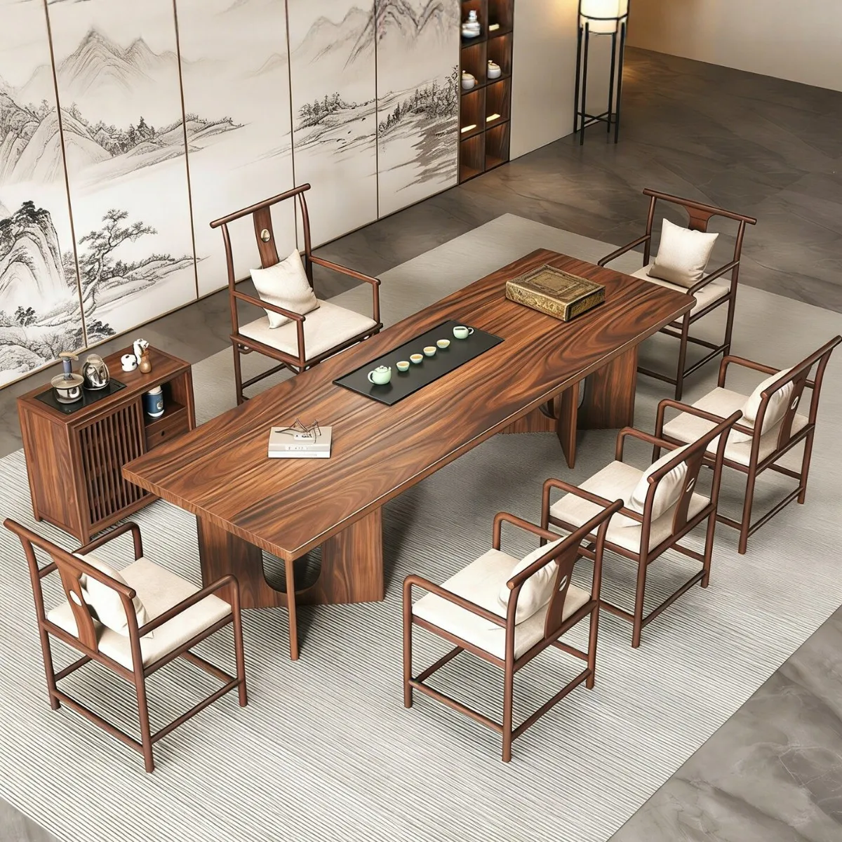 

YFY New Chinese Solid Wood Office and Chair Combination Simple Modern Zen Tea Table Kung Fu Set