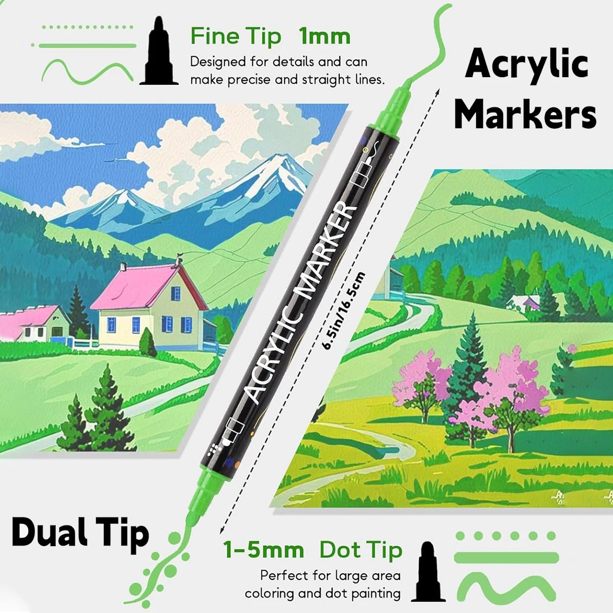 Dual Tip Acrylic Paint Pens Set - 12/24/36/48/60 Colors for Wood Canvas Stone Rock Glass Ceramic DIY Crafts Markers