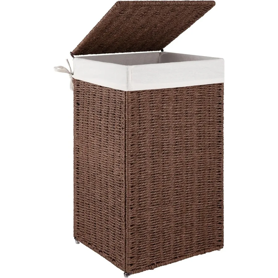 سلة غسيل من الخيزران قابلة للطي مع غطاء وحقيبة بطانة قابلة للإزالة سعة 17.2 جالون 65 لتر سلة ملابس منسوجة يدويًا بمقابض متينة f #1