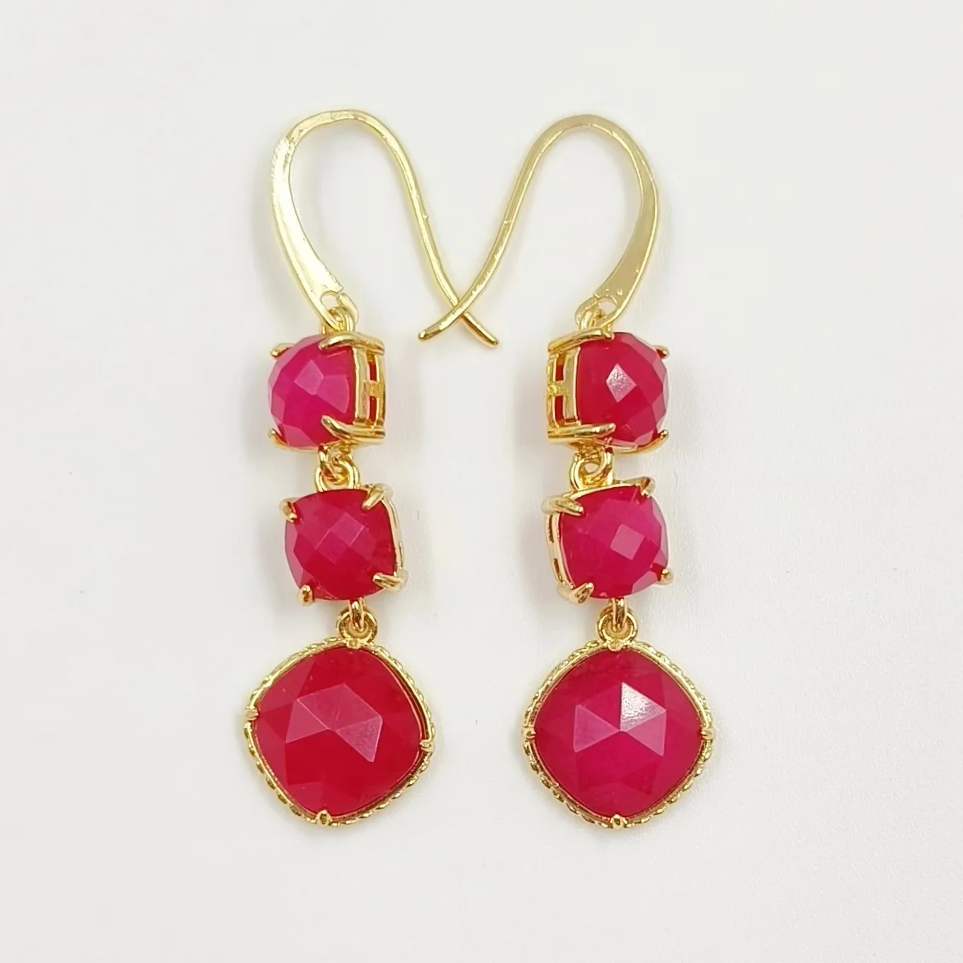 WKT-E734  WKT 2025 Anniversary Style Natual Gemstone Gold Plated Long Design Earrings Lady Anime Party Beautiful Trend HOT SALE