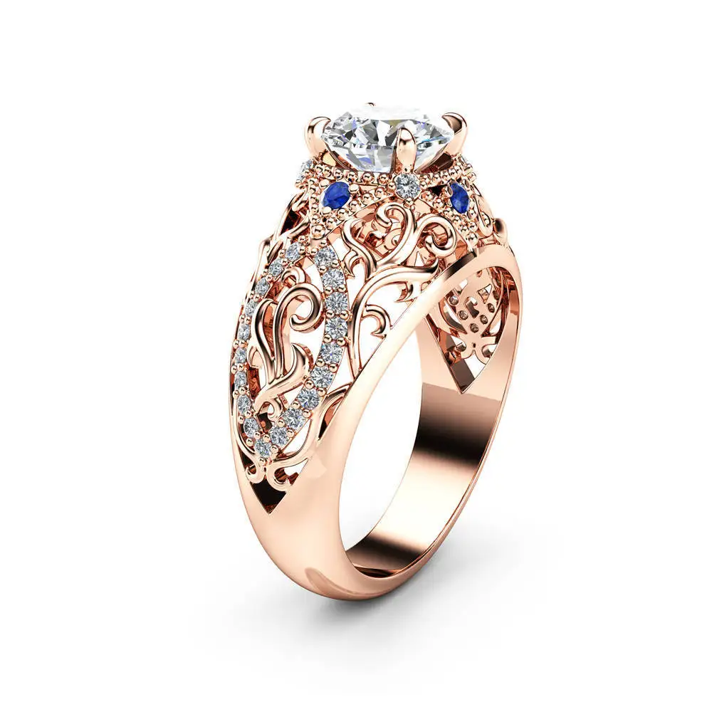 925 Sterling Silver New Luxury Diamond Studded Through Flower Engagement Sapphire Ring Hot Selling 14K Flower Plated Ring