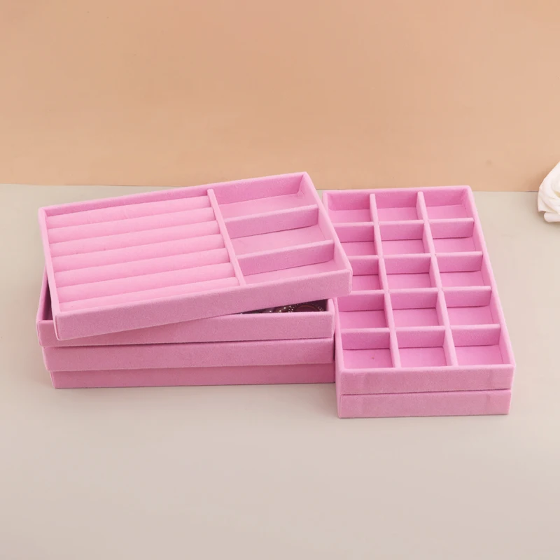 Vassoio per gioielli in velluto Cassetto portaoggetti Piccoli contenitori per gioielli rosa impilabili e confezioni adatti per orecchini ad anello Semplice pratico
