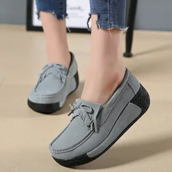 Spring Autumn Women Flats Platform Loafers Ladies Genuine Leather Comfort Wedge Moccasins Orthopedic Slip On Casual Shoes35-42