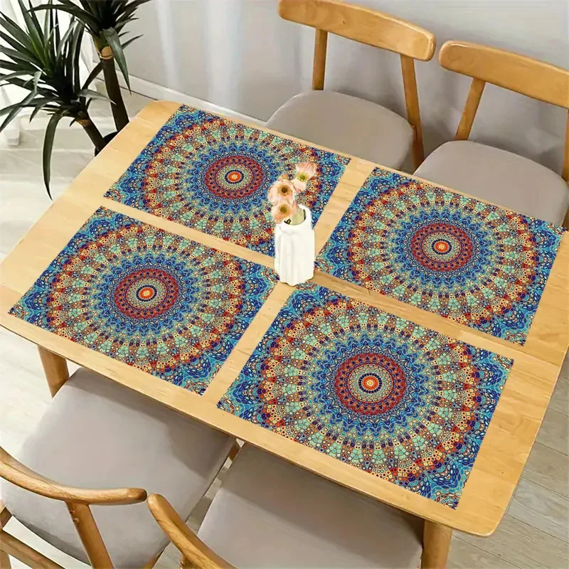 VIKAMA 4-teiliges Bohemian-Mandala-Tischset, rutschfest, waschbar, mexikanischer Ethno-Stil, für Zuhause und Küche