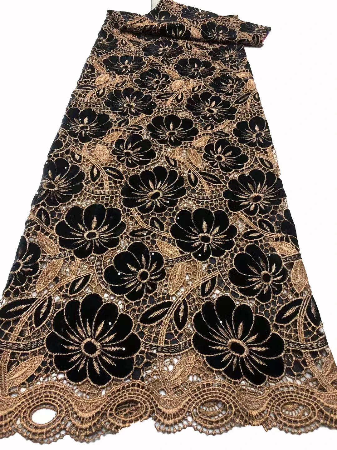 New African lace hollowed out leaves embroidered lace velvet, lace women's dresses cheongsam fashion fabrics