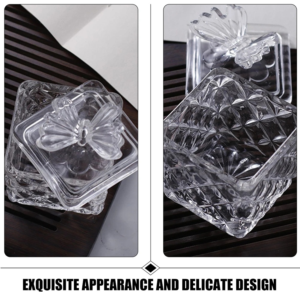 

Butterfly Handle Square Glass Candy Jar Exquisite Decor for Home Longtime Use Square Glass Jar Storage Cup Grain Storage Tank