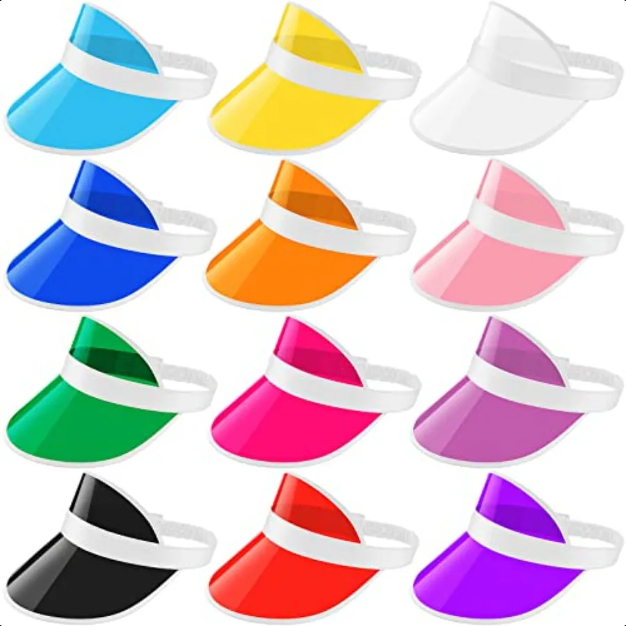 

JenPen 12 Pack Unisex Plastic Sun Visors Hats Clear UV Protection Poker Cap for Men Women Sports Outdoor Golf Activities White