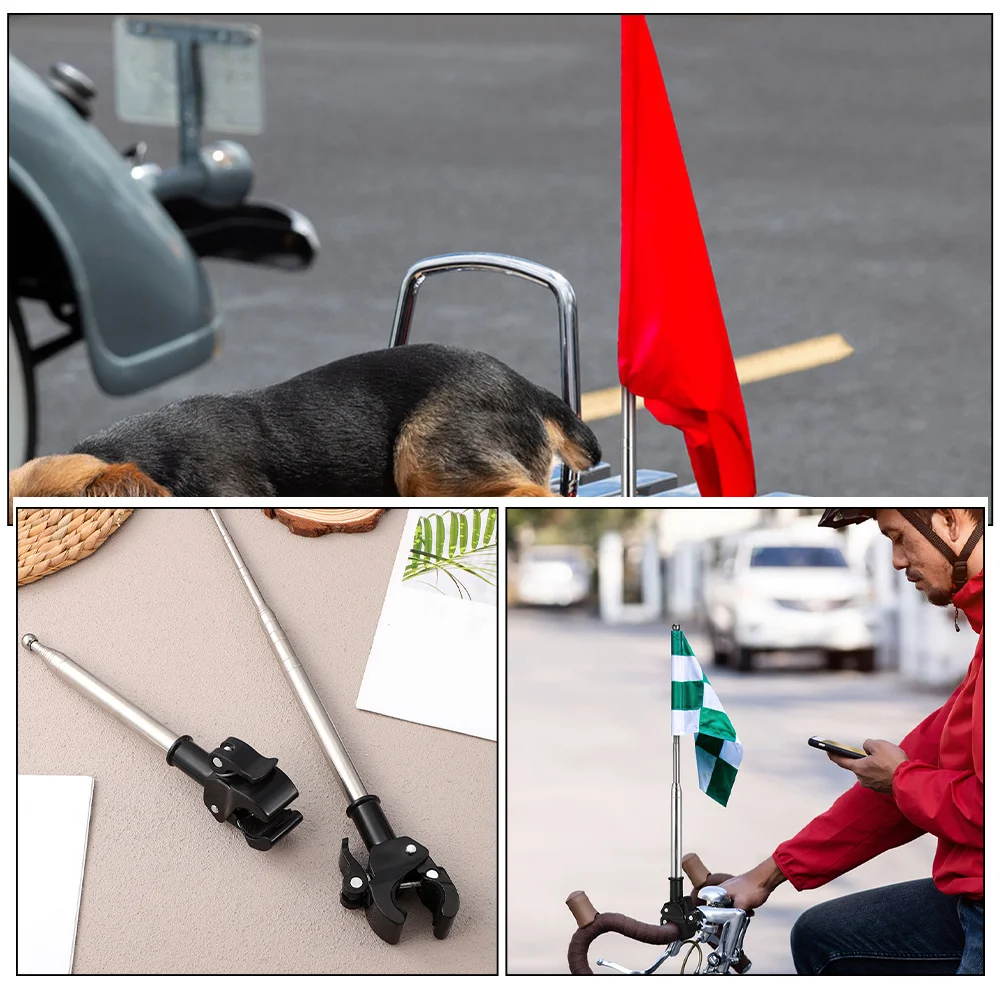 Telescopic Adjustable Stainless Steel Flagpole Kit for Bicycle Motorcycle Durable Flag Mount Car Handlebar Vehicle Decoration