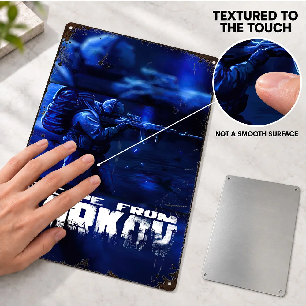 Escape From Tarkov Soldier Aluminum Poster Personalized Metal Sign Cinematic Action Wall Art For Streaming Studio Gamer Gift