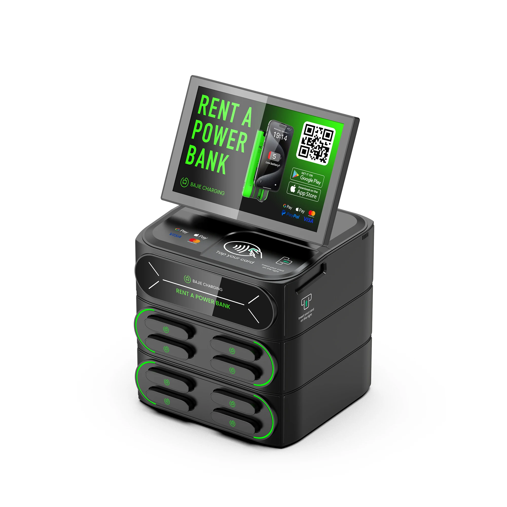 8-slots slimme powerbank-automaat met 60W LED-display POS-laderverhuur voor telefoon-deelstation
