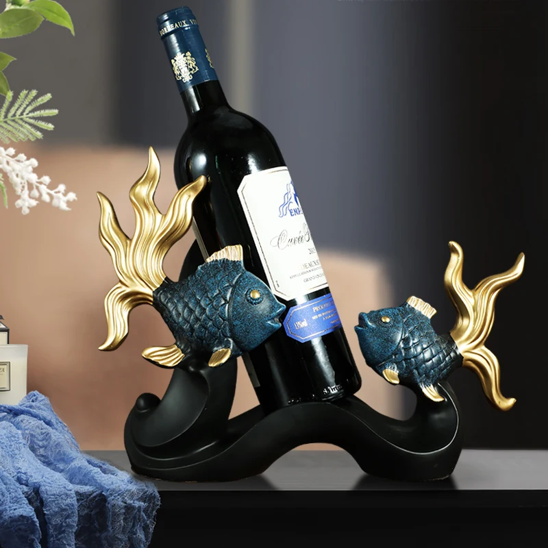 

Creative red wine rack goldfish ornaments modern and simple wine cabinet decorations home crafts new house housewarming gifts