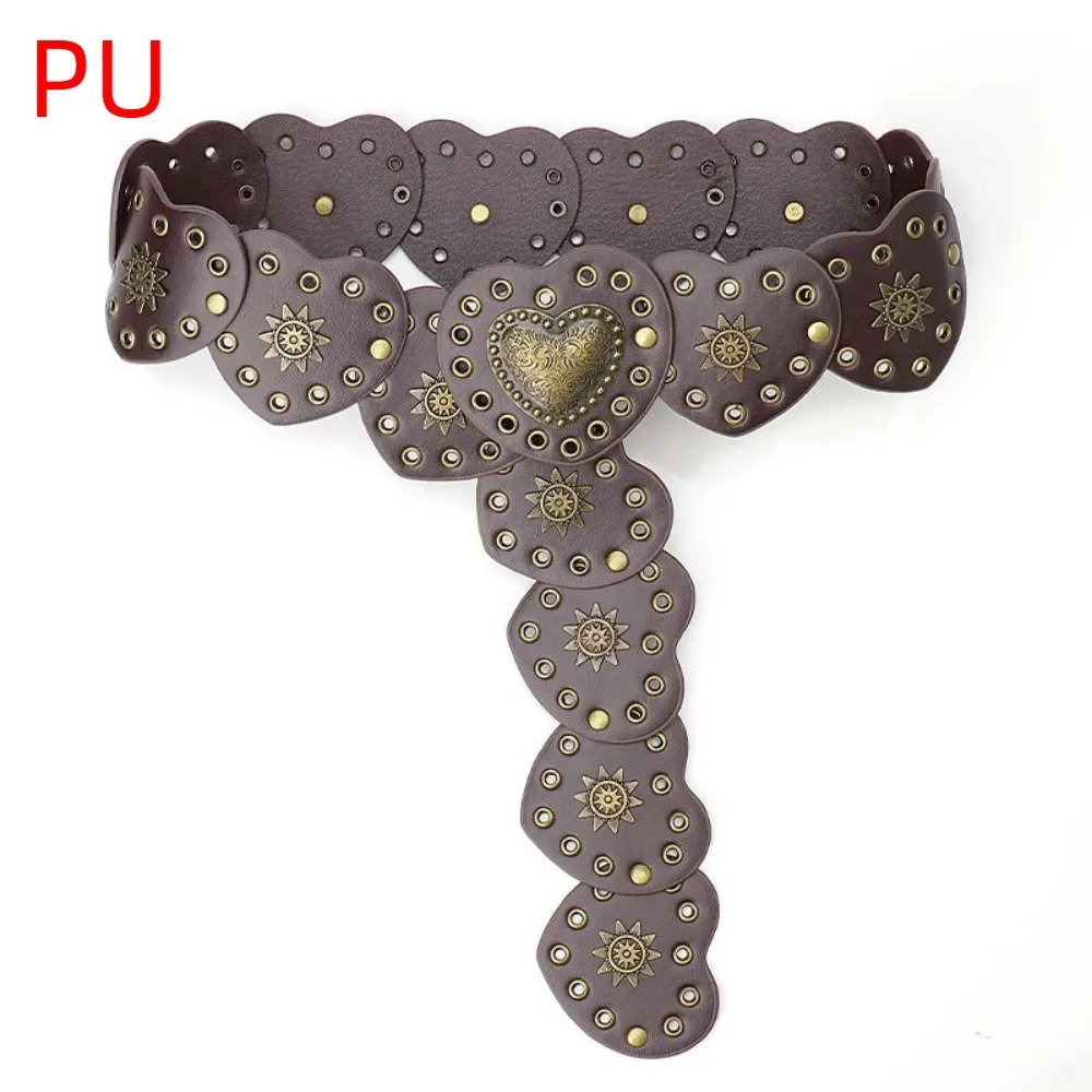 شخصية معدنية القلب أحزمة واسعة الجوف خارج برشام معدني أحزمة الجينز ديكور مبالغ فيه كاوبوي حزام فستان الديكور