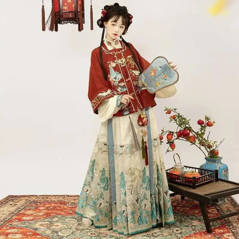 

Qiushang Fang Hanfu[Frost Feather Crane Whisper]Spring And Autumn Style Ming Dynasty Makeup Flower Mamian Skirt Heavy Embroidery