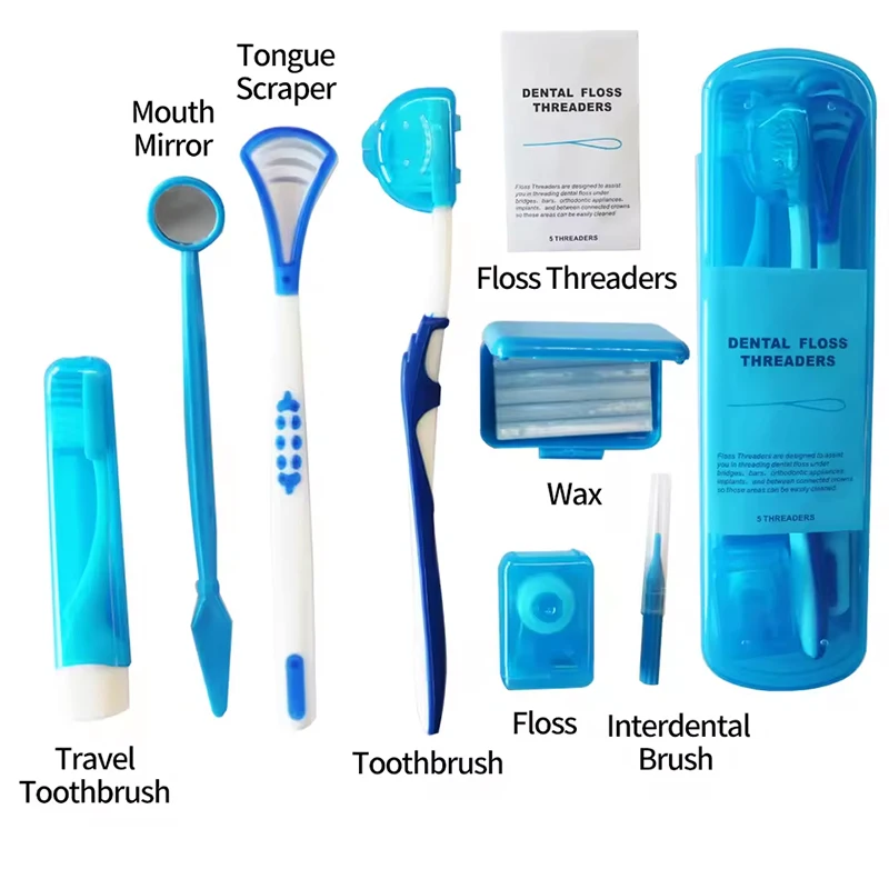 8Pcs Orthodontic Dental Care Kit Teeth Cleaning Braces Toothbrush Interdental Brush Floss Thread Ortho Wax Portable Travel Kit