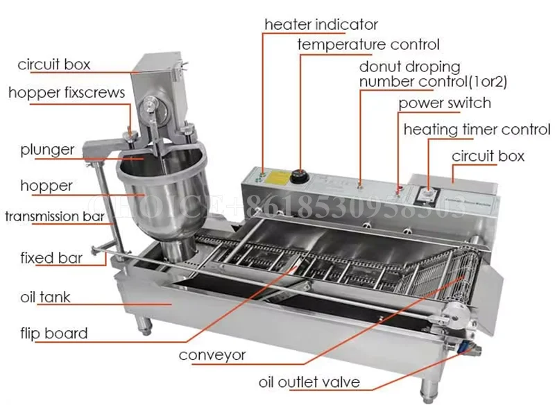 صانع دونات أوتوماتيكي من الفولاذ المقاوم للصدأ ، ماكينة مقلاة دونات ، قوالب Dount 3 حجم ، قادوس 7 لتر ، جودة عالية