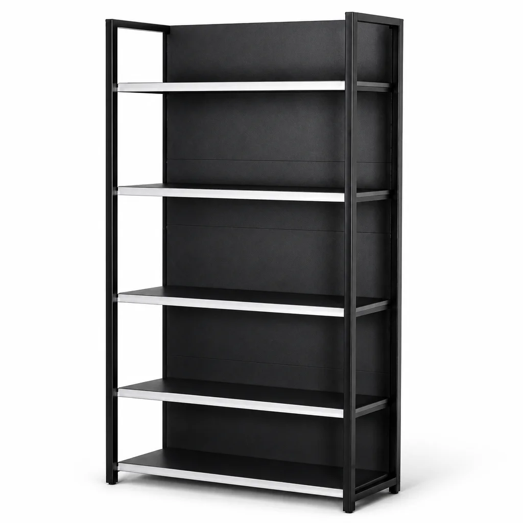 Black Powder-coated Single-sided Shelf, White Supermarket Display Rack, Four-post Metal Wall Shelf, Grocery Store Equipment