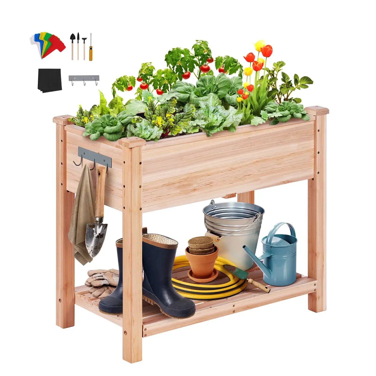 

Wooden Raised Garden Bed Planter Box 33.9x18.1x30" Flower Vegetable Herb