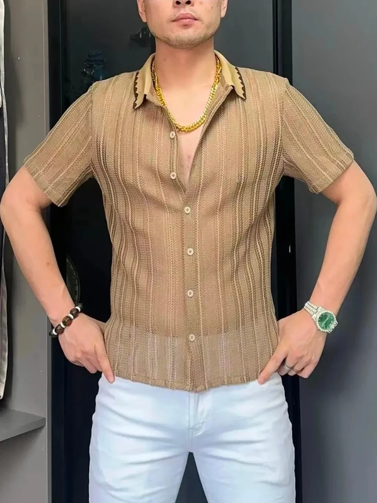 

Summer Men's New ort Sve irt Premium Lightweight Luxury High Quali Casual Ele Personali Haome Sle