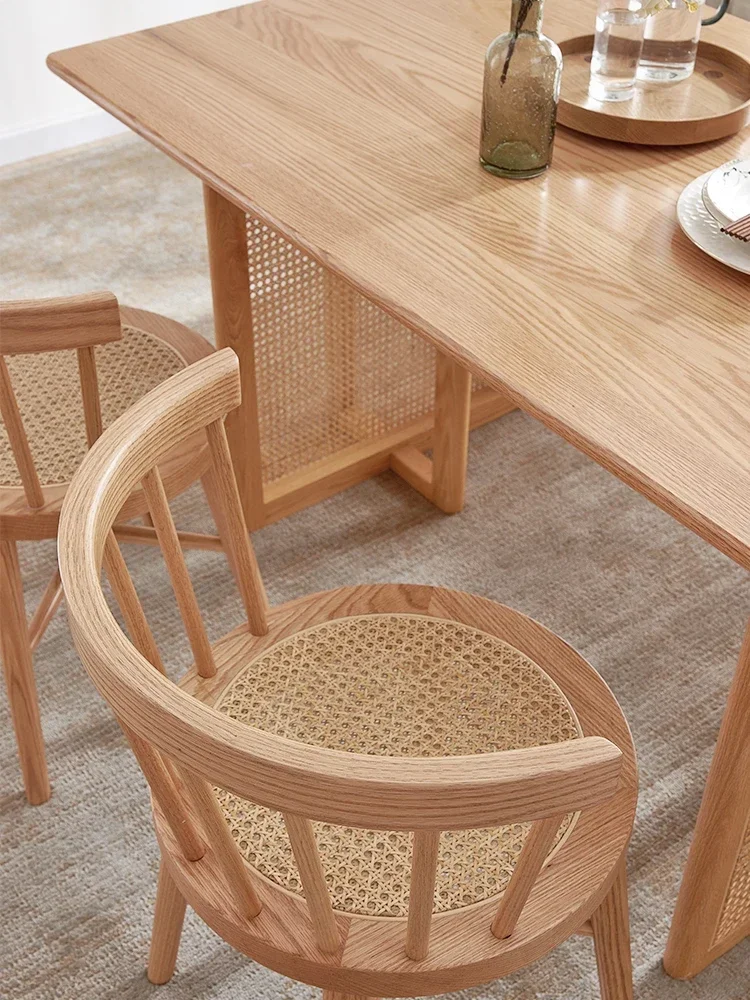 Dining Tables and Chairs Set Oak Simple Small Apartment Rattan Bench One Table Four Chairs Dining Table Small Apartment