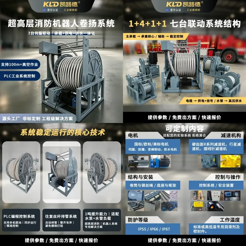 For Industrial Fire Rescue Electric Servo Winch Double Brake Automatic Rope Arrangement System Customizable High Power Heavy