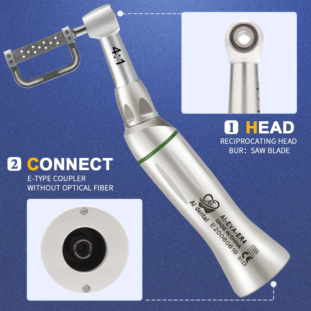 AI-EVA-ER4/EC Dental Vertical Reciprocating 4:1/1:1 Contra Angle Handpiece or Orthodontic Consumables Handle Kit with Saw Blade