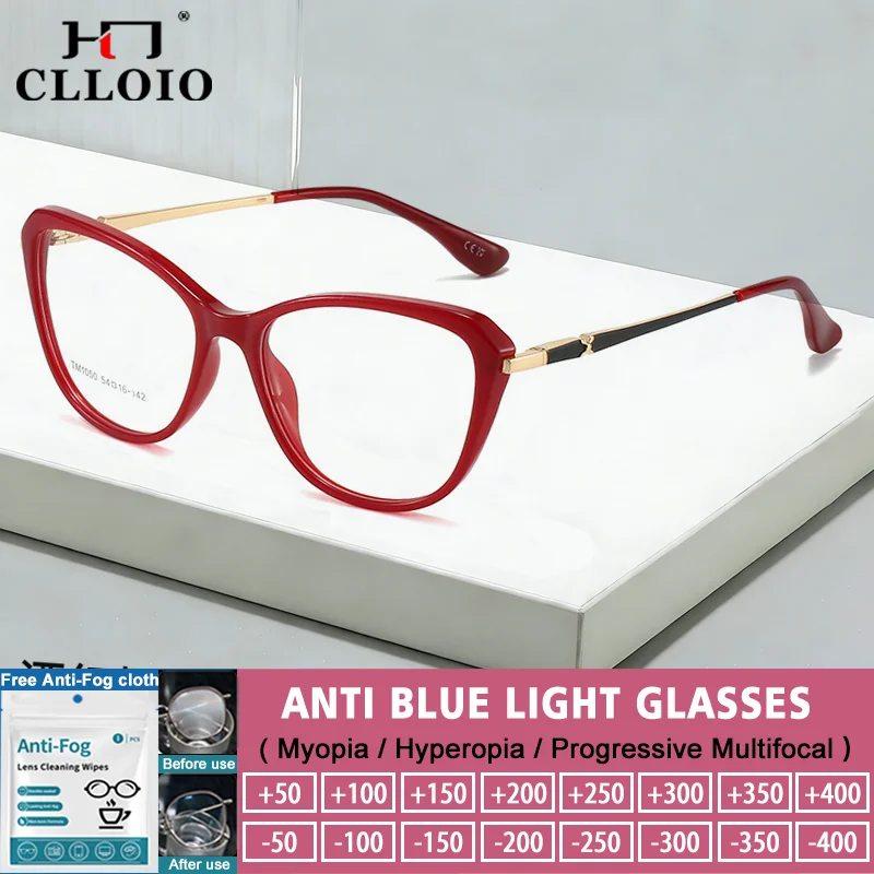 

CLLOIO High Quality Business Simple Cat Eye Alloys Frame Myopia Prescription Women Anti Blue Ray Reading Progressive Eyeglasses