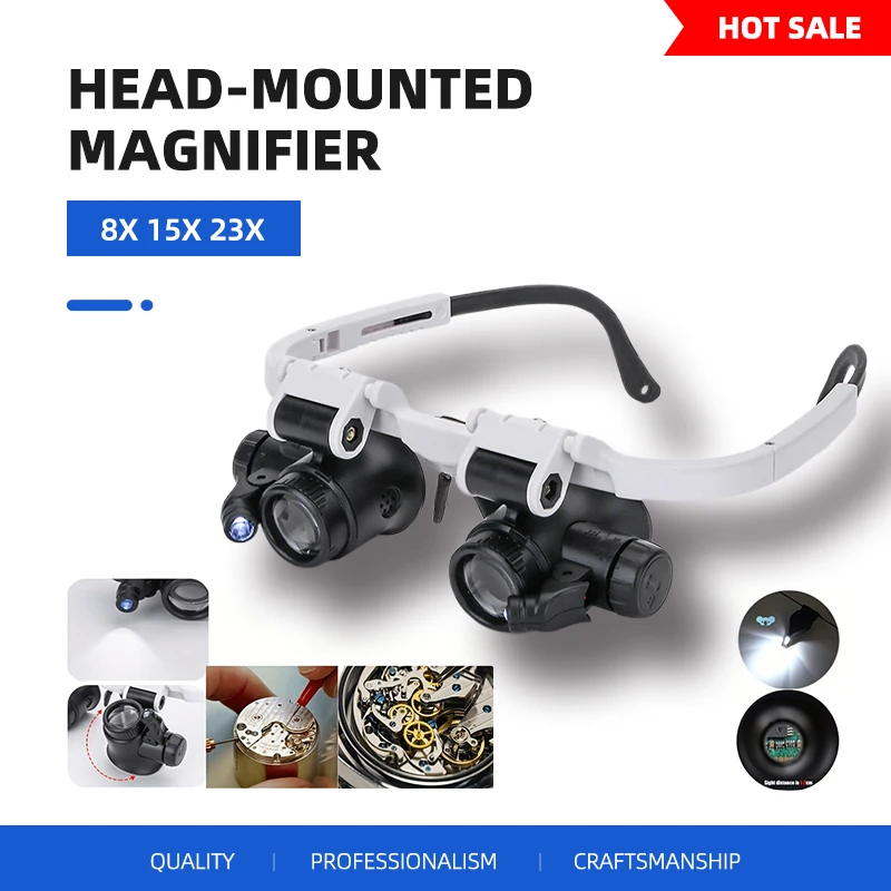 Head-Mounted Magnifier 8X 15X 23X Repair Adjustable Headband Magnifying Head Eye Glasses Loupe Lens Watch Jeweler Repair