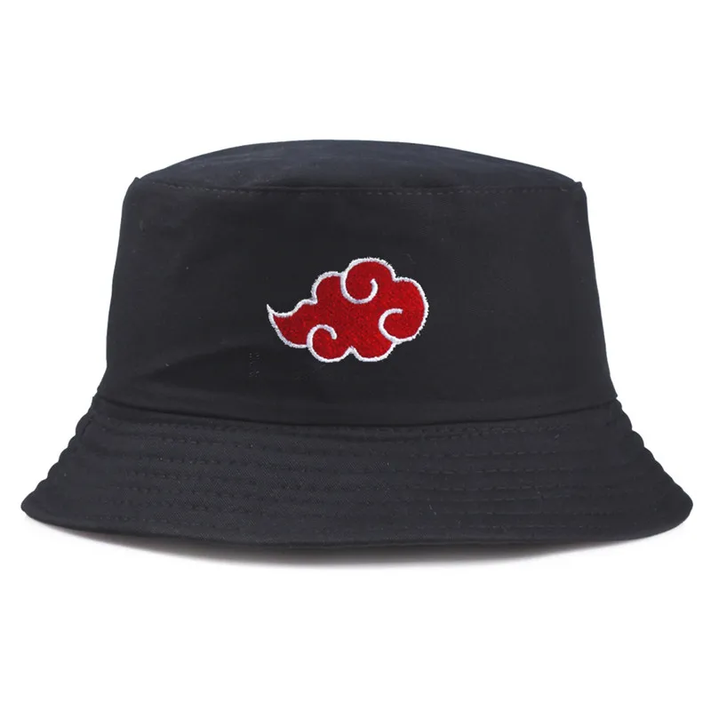 Anime Bucket Cap Ninja Akatsuki Red Clouds Hatake Uchiha Cosplay Cartoon Fashion Hat Outdoor Sports Sun Caps Gift